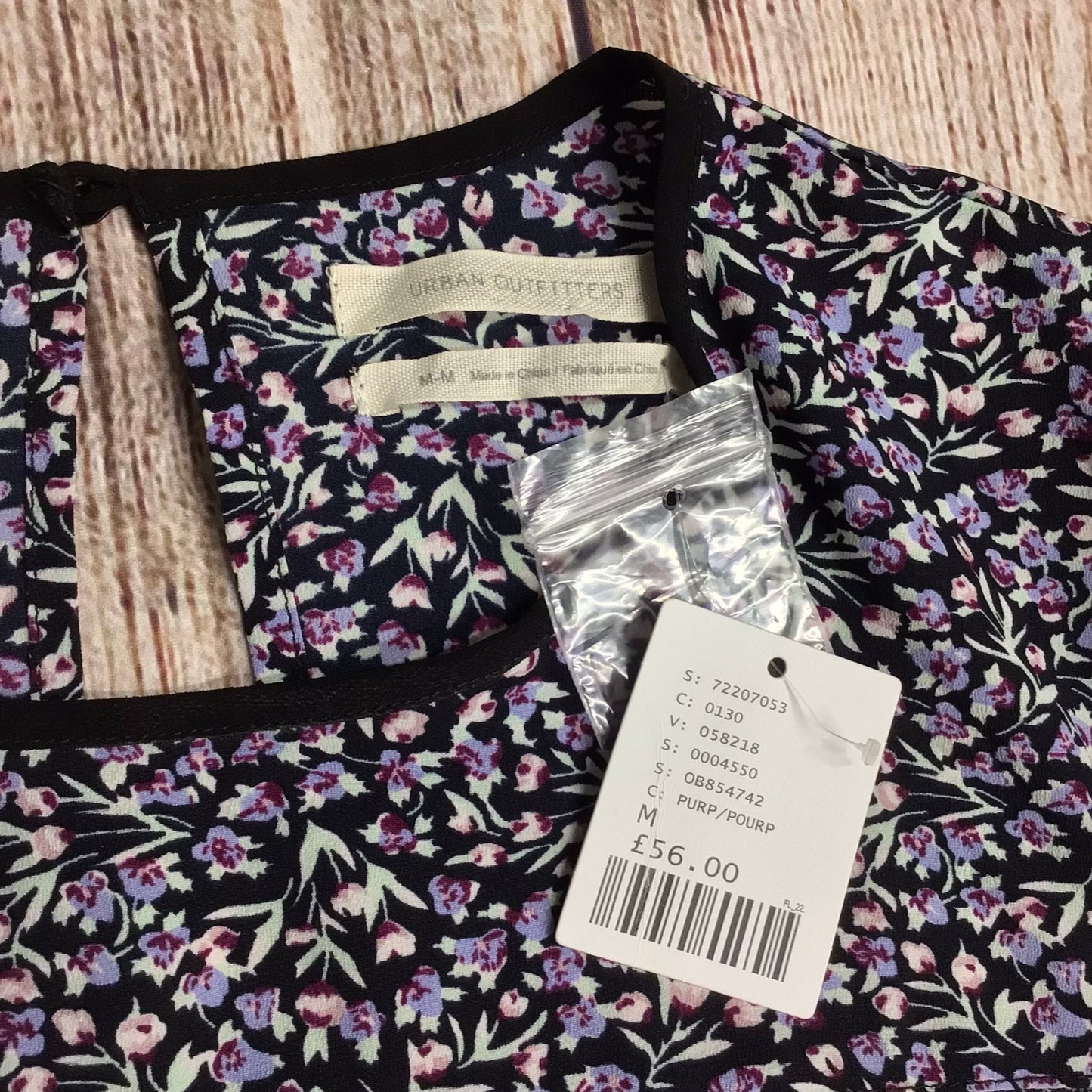 BNWT Urban Outfitters Purple & Black Floral Dress w/Cut Out Lace RRP £56 Size M