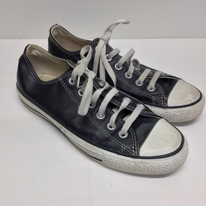 Converse Dark Shiny Silver & White Leather Trainers Size 6 UK