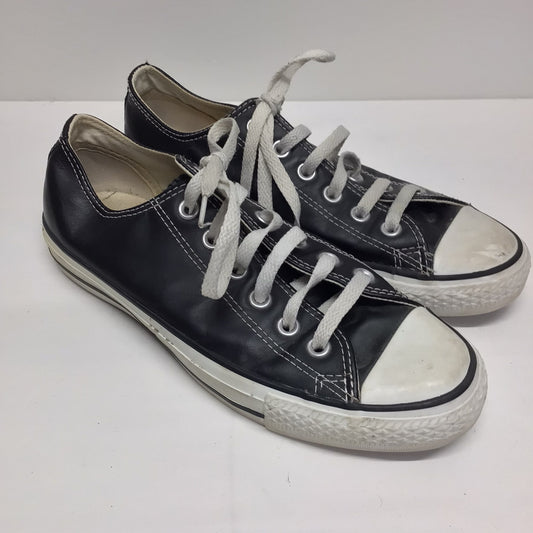 Converse Dark Shiny Silver & White Leather Trainers Size 6 UK