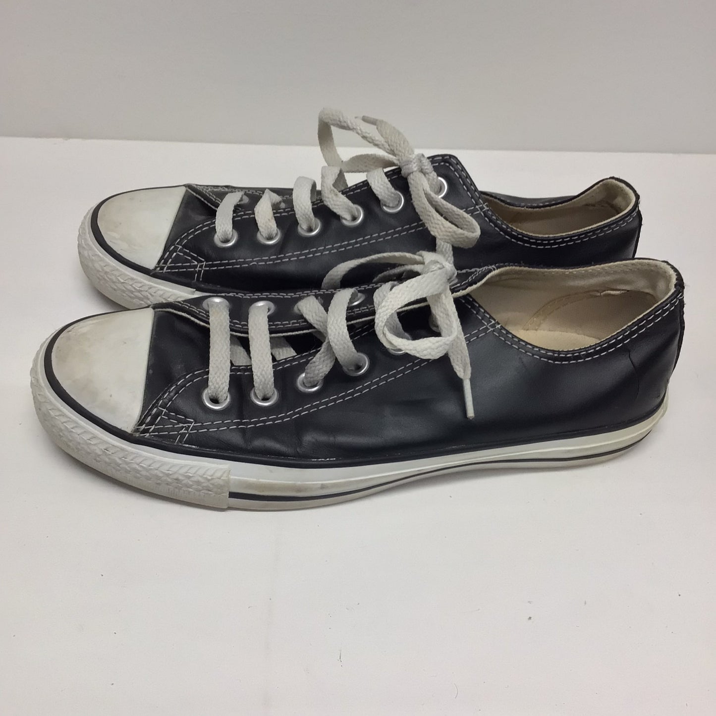 Converse Dark Shiny Silver & White Leather Trainers Size 6 UK