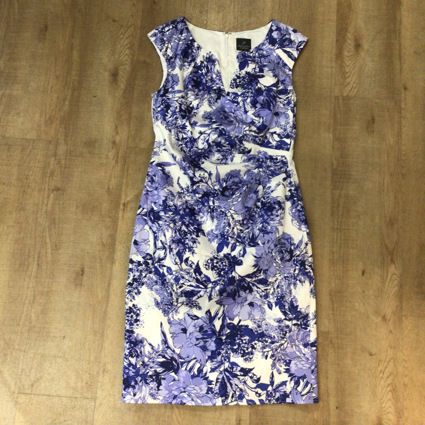 Adrianna Papell Blue & White Cotton Blend Floral Dress Size 14
