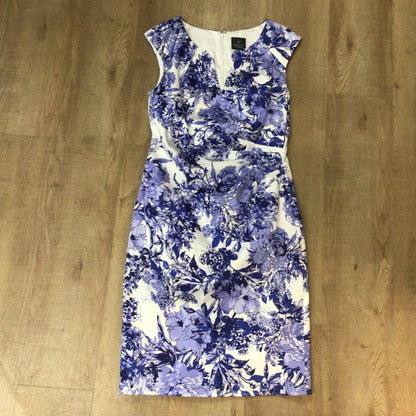 Adrianna Papell Blue & White Cotton Blend Floral Dress Size 14