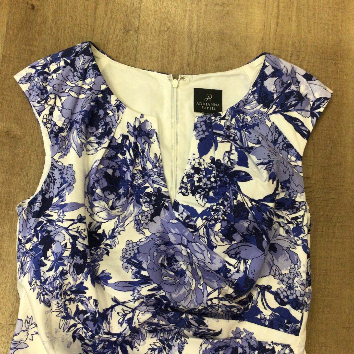 Adrianna Papell Blue & White Cotton Blend Floral Dress Size 14
