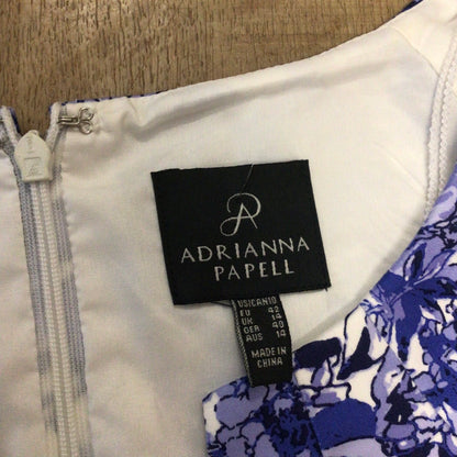 Adrianna Papell Blue & White Cotton Blend Floral Dress Size 14