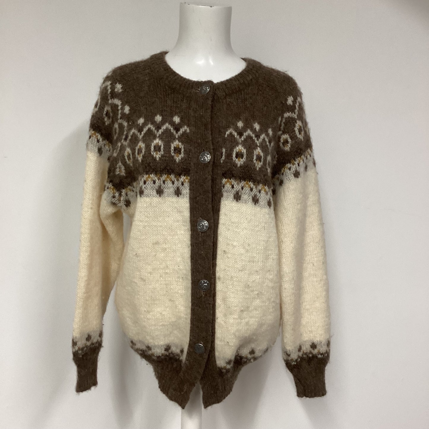 Norlender Brown Fair Isle Pure New Wool Cardigan