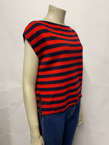 Miu Miu Red and Navy Wool Stripe Knit Vest 14 UK