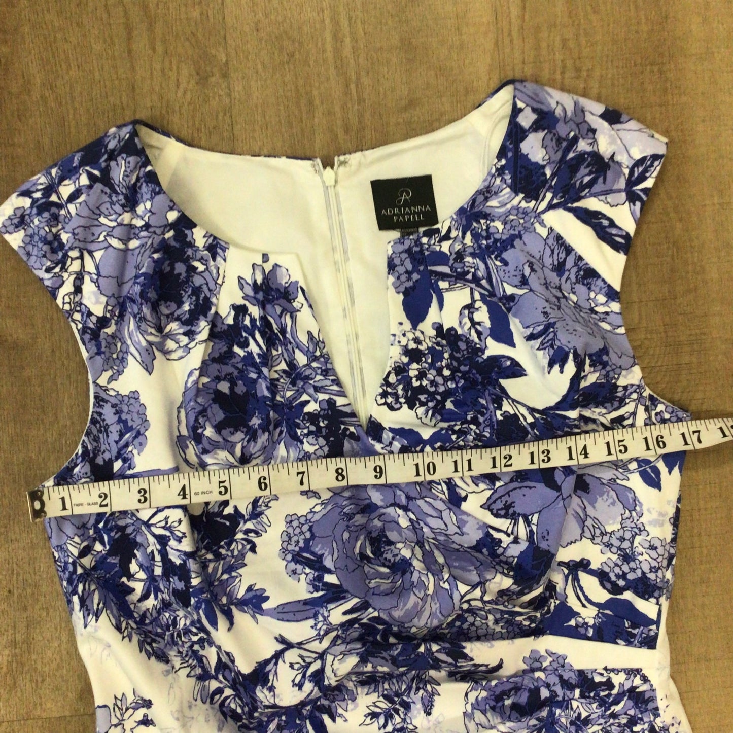 Adrianna Papell Blue & White Cotton Blend Floral Dress Size 14