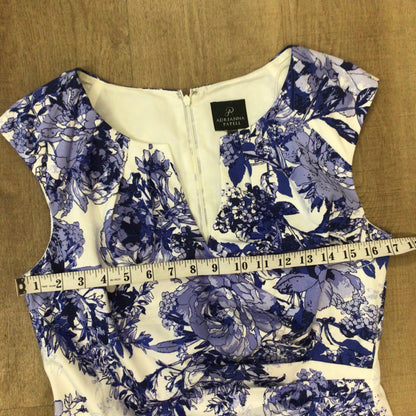 Adrianna Papell Blue & White Cotton Blend Floral Dress Size 14