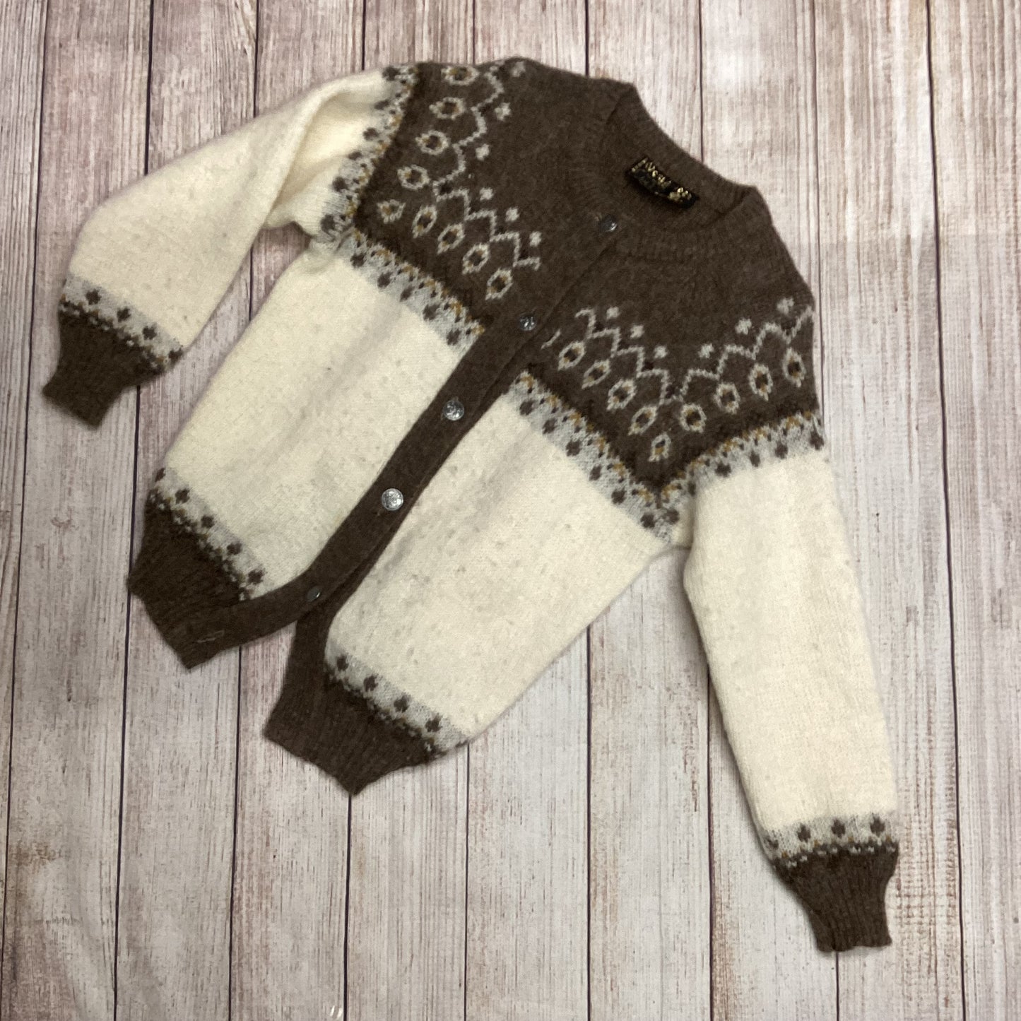 Norlender Brown Fair Isle Pure New Wool Cardigan