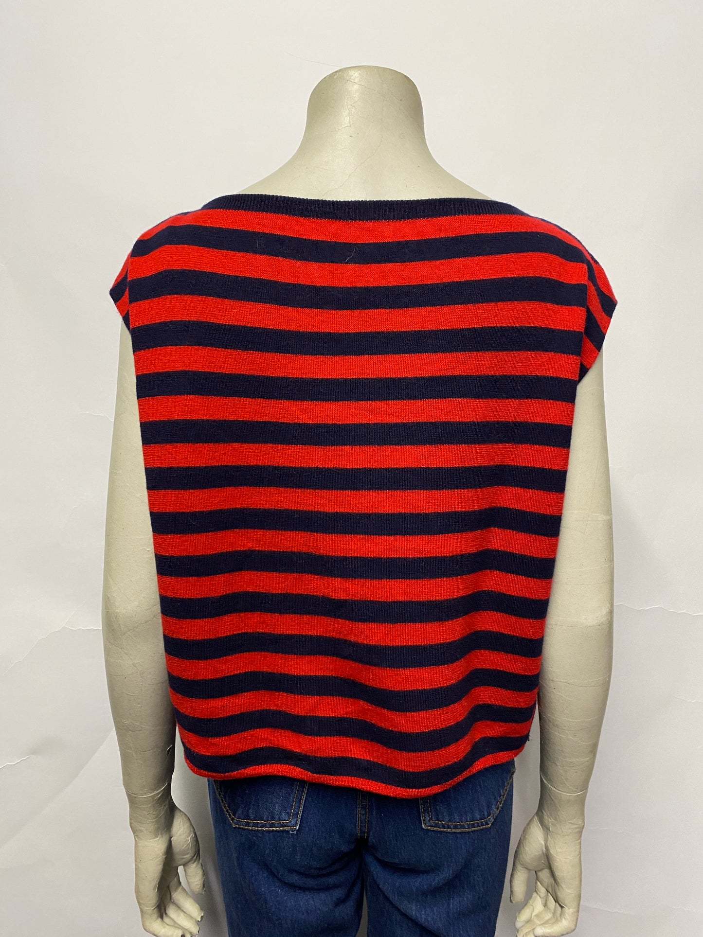 Miu Miu Red and Navy Wool Stripe Knit Vest 14 UK