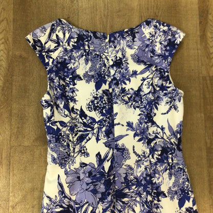 Adrianna Papell Blue & White Cotton Blend Floral Dress Size 14