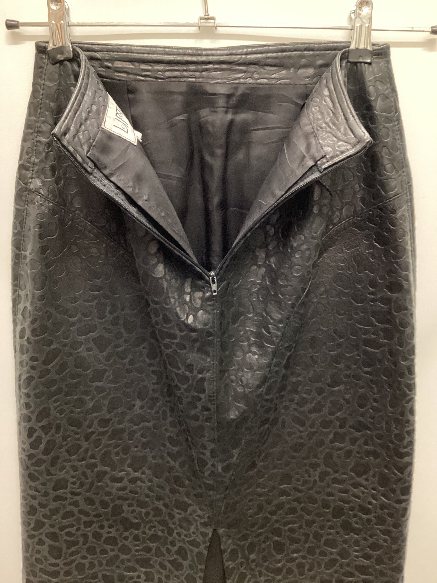 Vintage Soft Black Leather Leopard Skirt Size W26