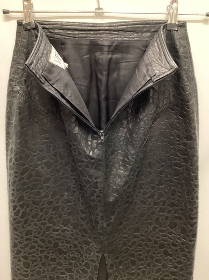 Vintage Soft Black Leather Leopard Skirt Size W26
