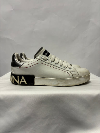 Dolce & Gabbana White and Silver Leather Portofino Sneakers 5.5