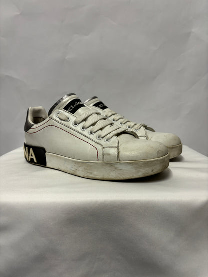 Dolce & Gabbana White and Silver Leather Portofino Sneakers 5.5