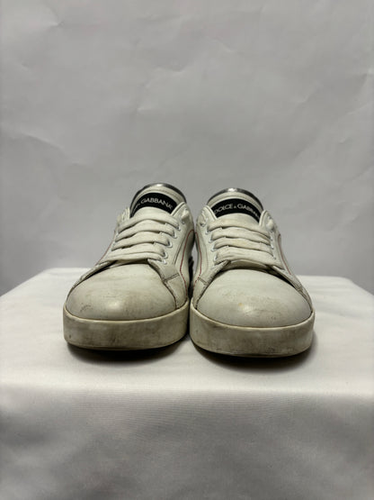 Dolce & Gabbana White and Silver Leather Portofino Sneakers 5.5