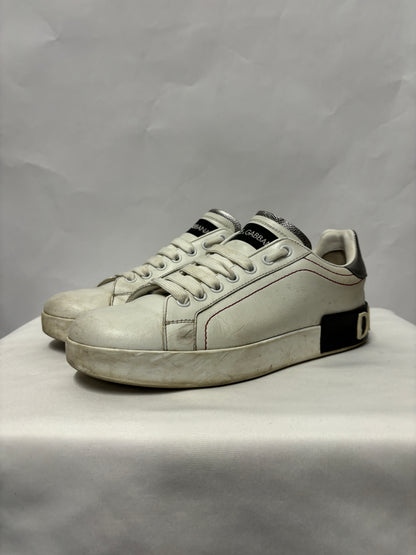 Dolce & Gabbana White and Silver Leather Portofino Sneakers 5.5