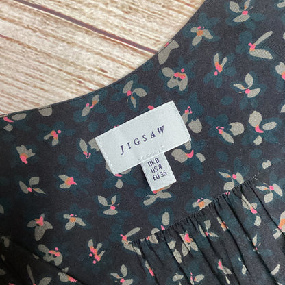 Jigsaw Blue Floral Print Dress Size 8