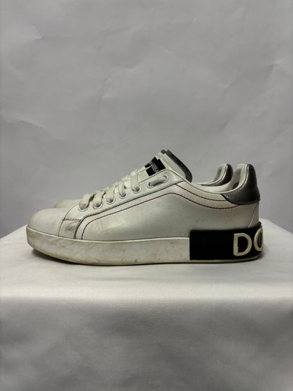 Dolce & Gabbana White and Silver Leather Portofino Sneakers 5.5