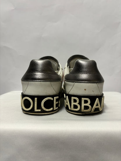 Dolce & Gabbana White and Silver Leather Portofino Sneakers 5.5