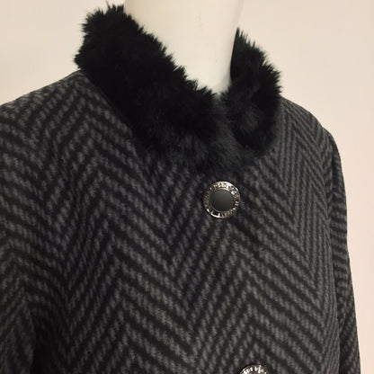 Bob Mackie Wearable Art Black & Grey Chevron Button Up Fleece Size L