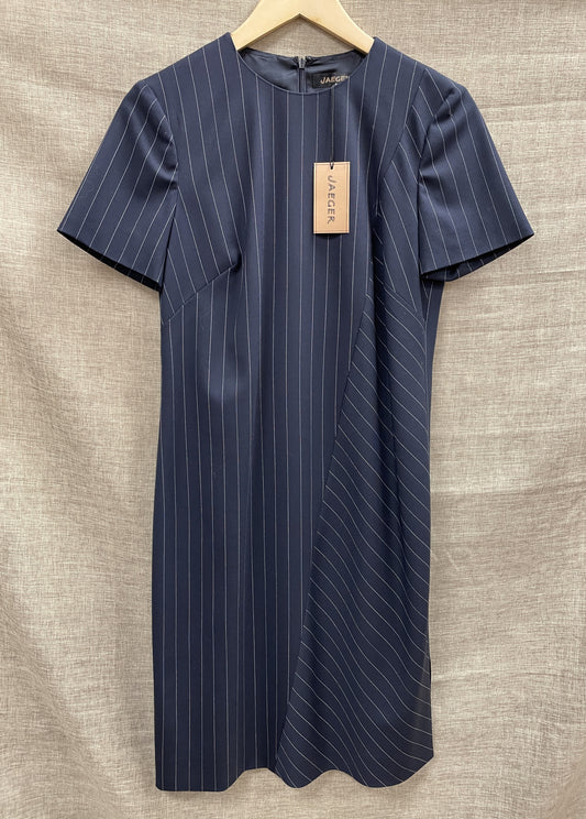 Jaeger New with Tags Navy Blue Stripe Wool Mix Work Dress 10