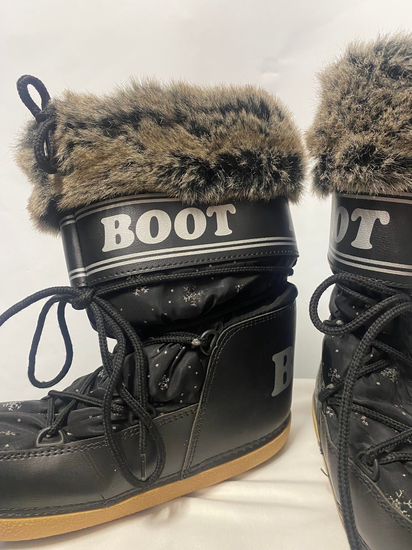 Black Sparkly Faux Fur Lined Snow Boots Size 5/6