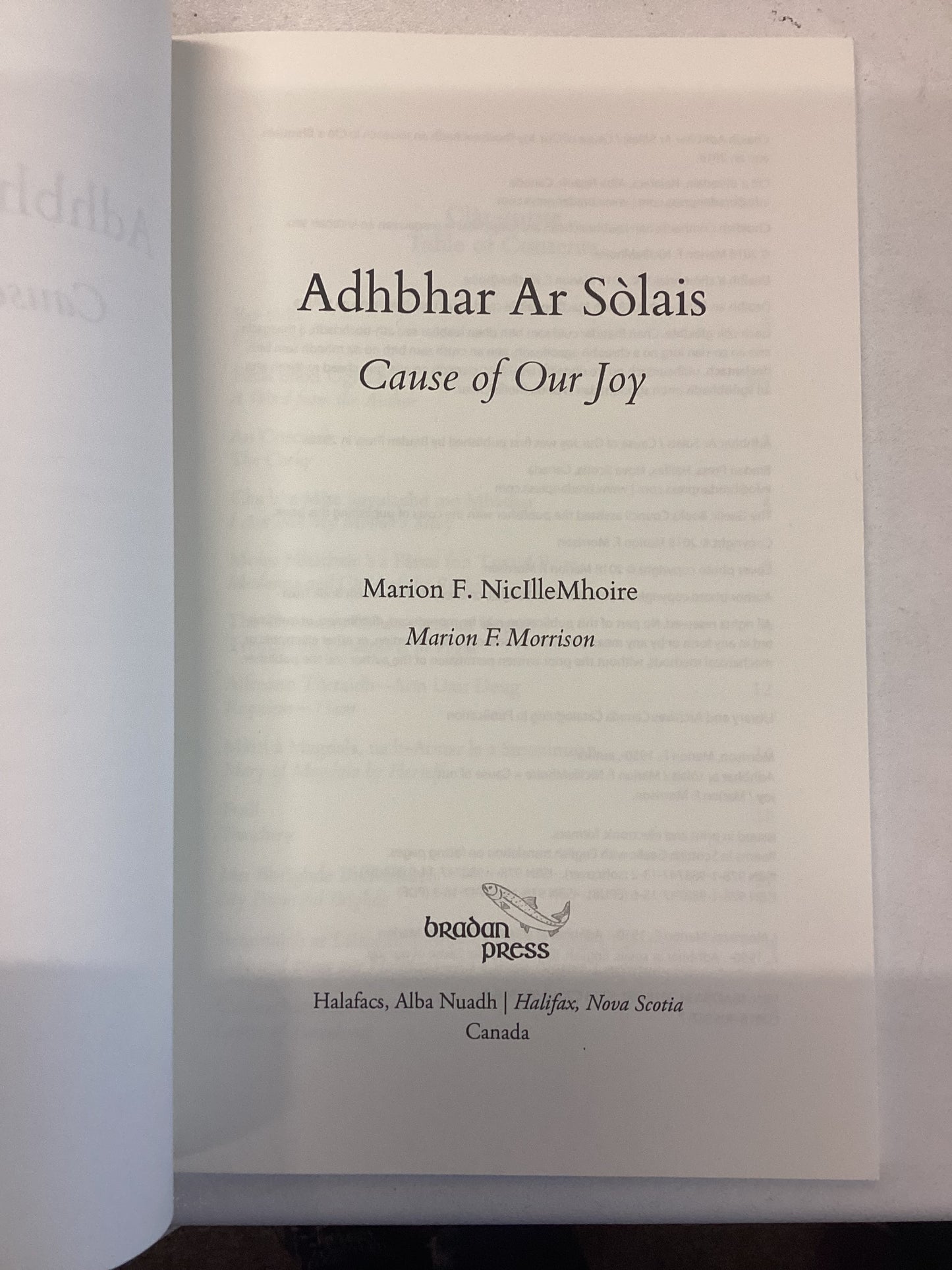 Adhbhar ar Solais Cause Of Our Joy Marion F NicIlleMhoire