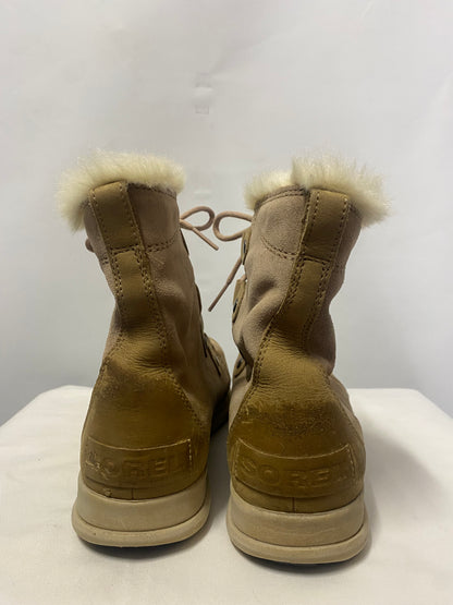 Sorel Beige and Pale Pink Faux Fur Lined Winter Boots