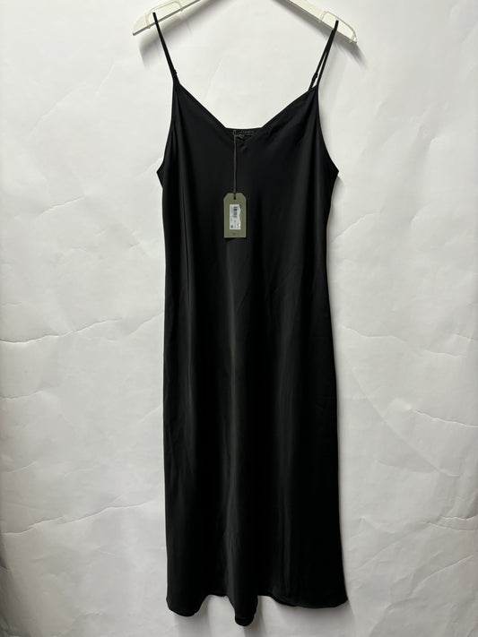 Allsaints Black Satin Strappy Slip Midi-Dress 14 BNWT