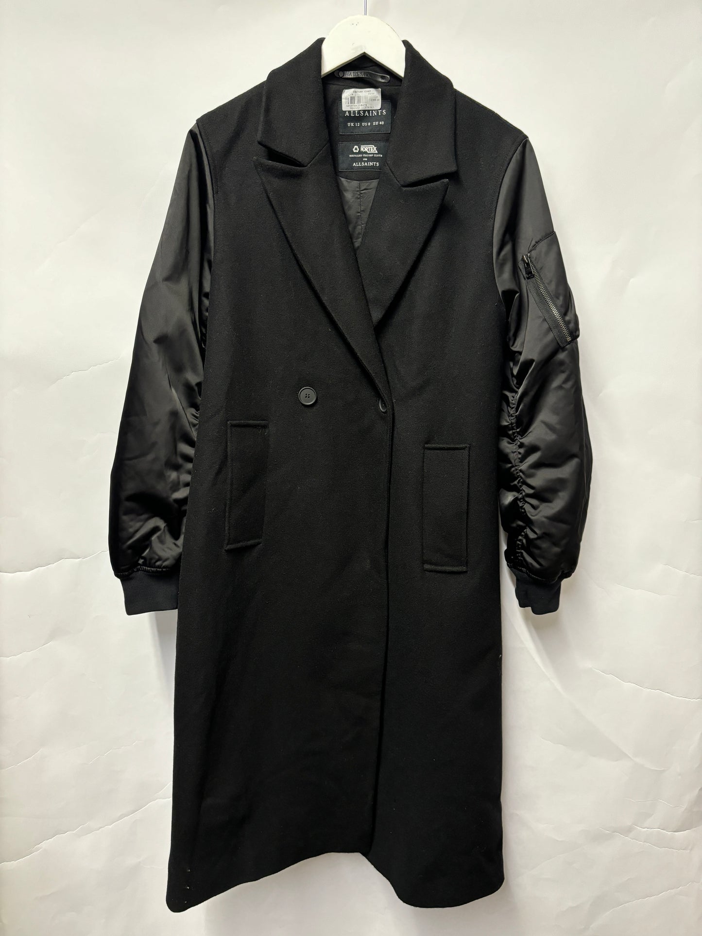 Allsaints Black Pulah Wool Blend Double Breasted Coat 12