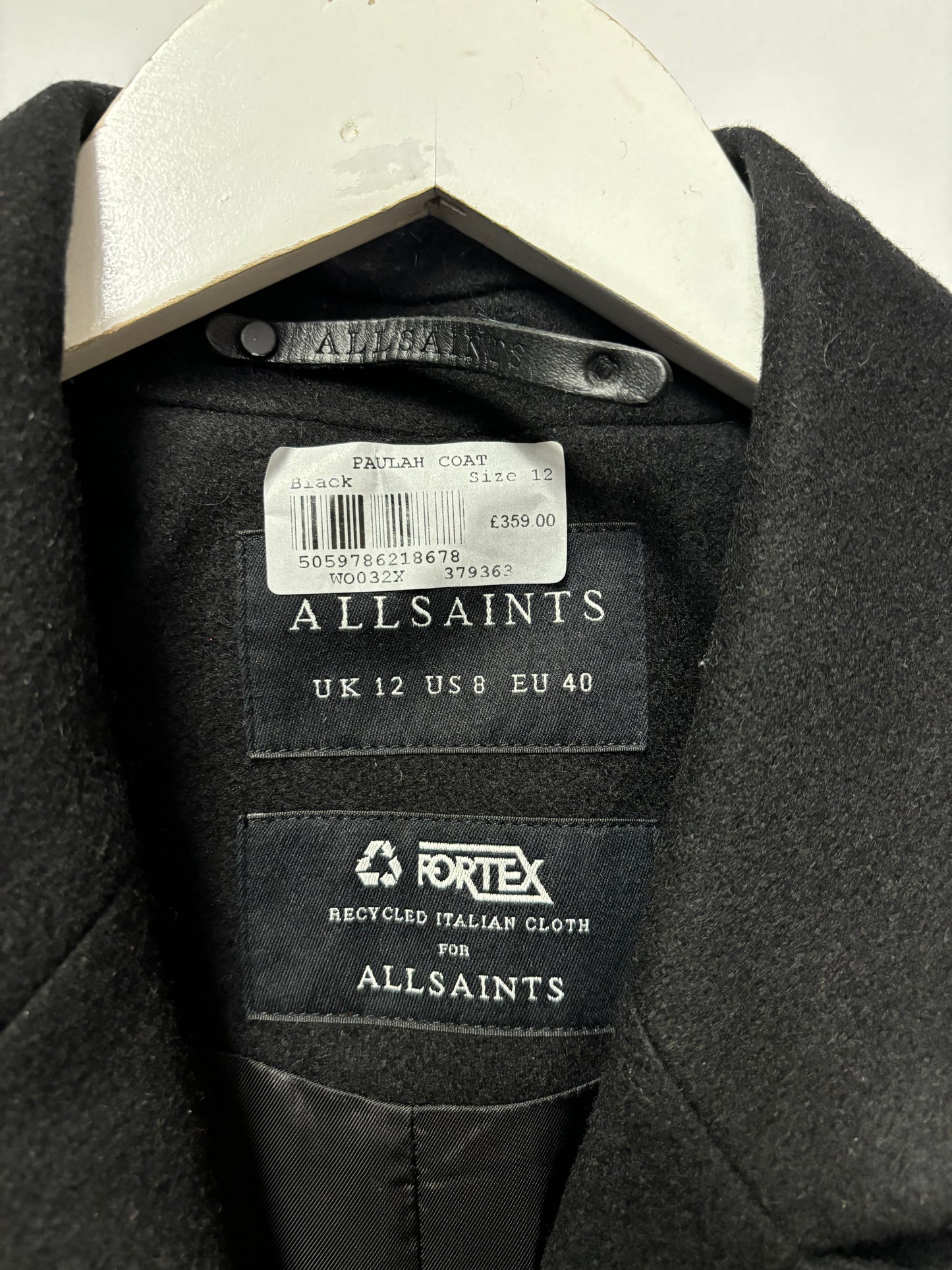 Allsaints Black Pulah Wool Blend Double Breasted Coat 12