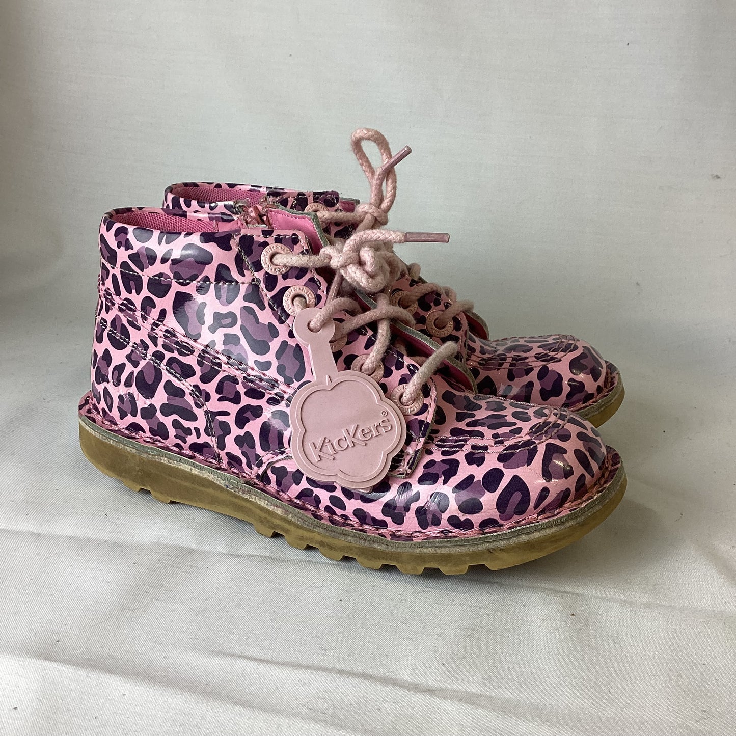 Kickers Kids Pink Leopard Print Boots Size 34(UK 2)