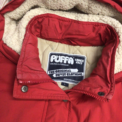 Vintage Puffa Red Hooded Jacket Size L