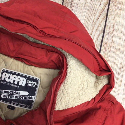 Vintage Puffa Red Hooded Jacket Size L