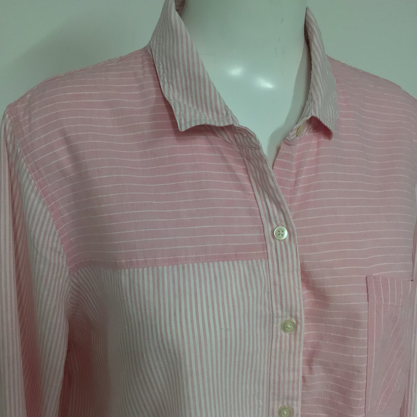 Barbour Pink Relaxed Striped Beachfront Shirt Cotton & Linen Blend Size 16