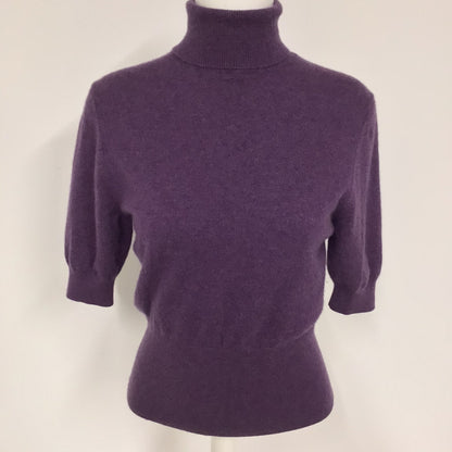 CXD London Purple Roll Neck Short Sleeved Knitted Top 100% Cashmere Size XL