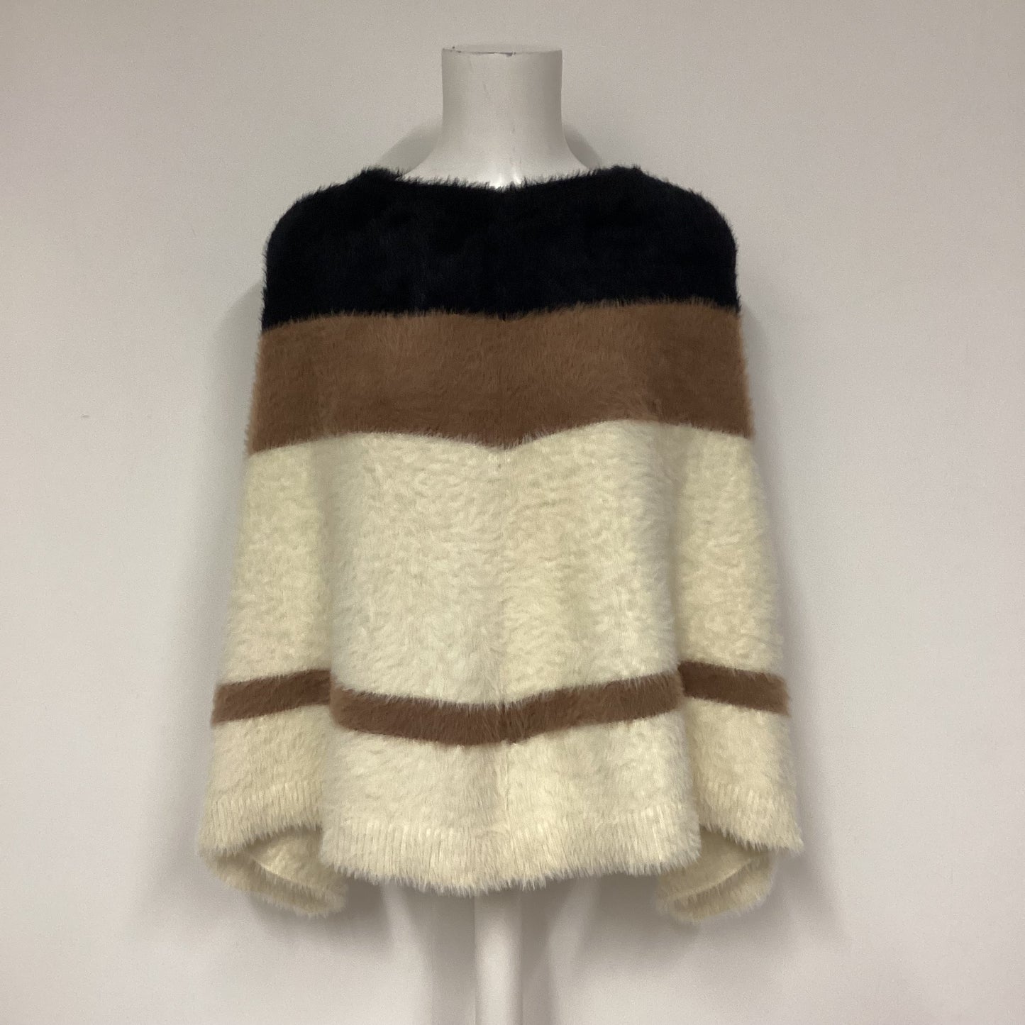 Ann Taylor Black Brown Furry Poncho Cape Size XS/S