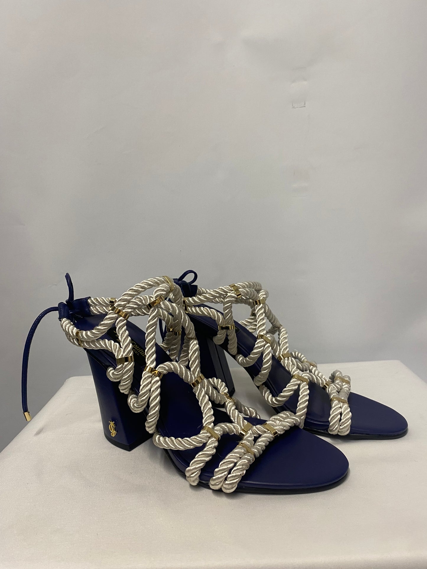 Juicy Couture Black Label Mahalia Blue and White Rope Block Heels 39/6