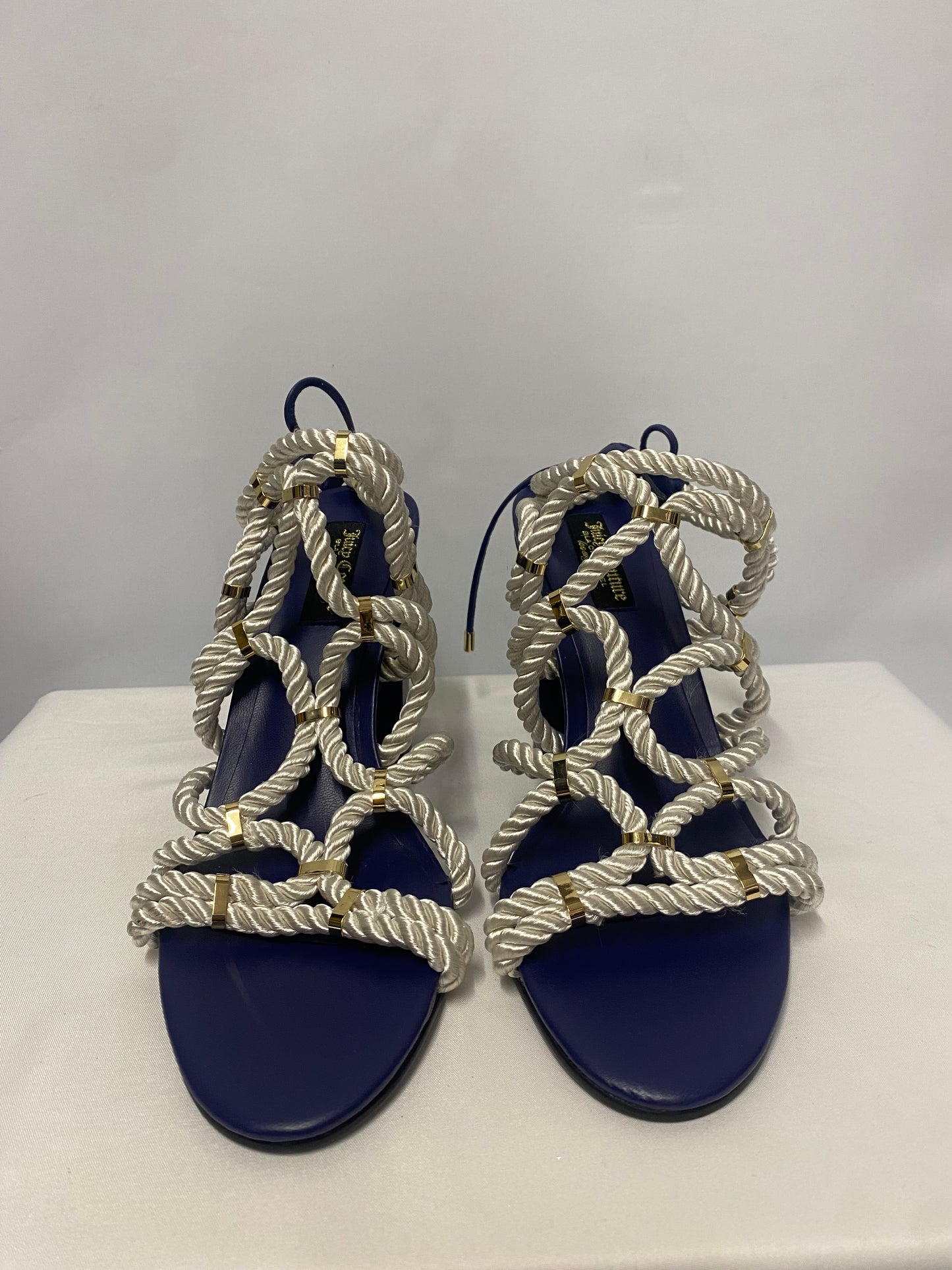 Juicy Couture Black Label Mahalia Blue and White Rope Block Heels 39/6