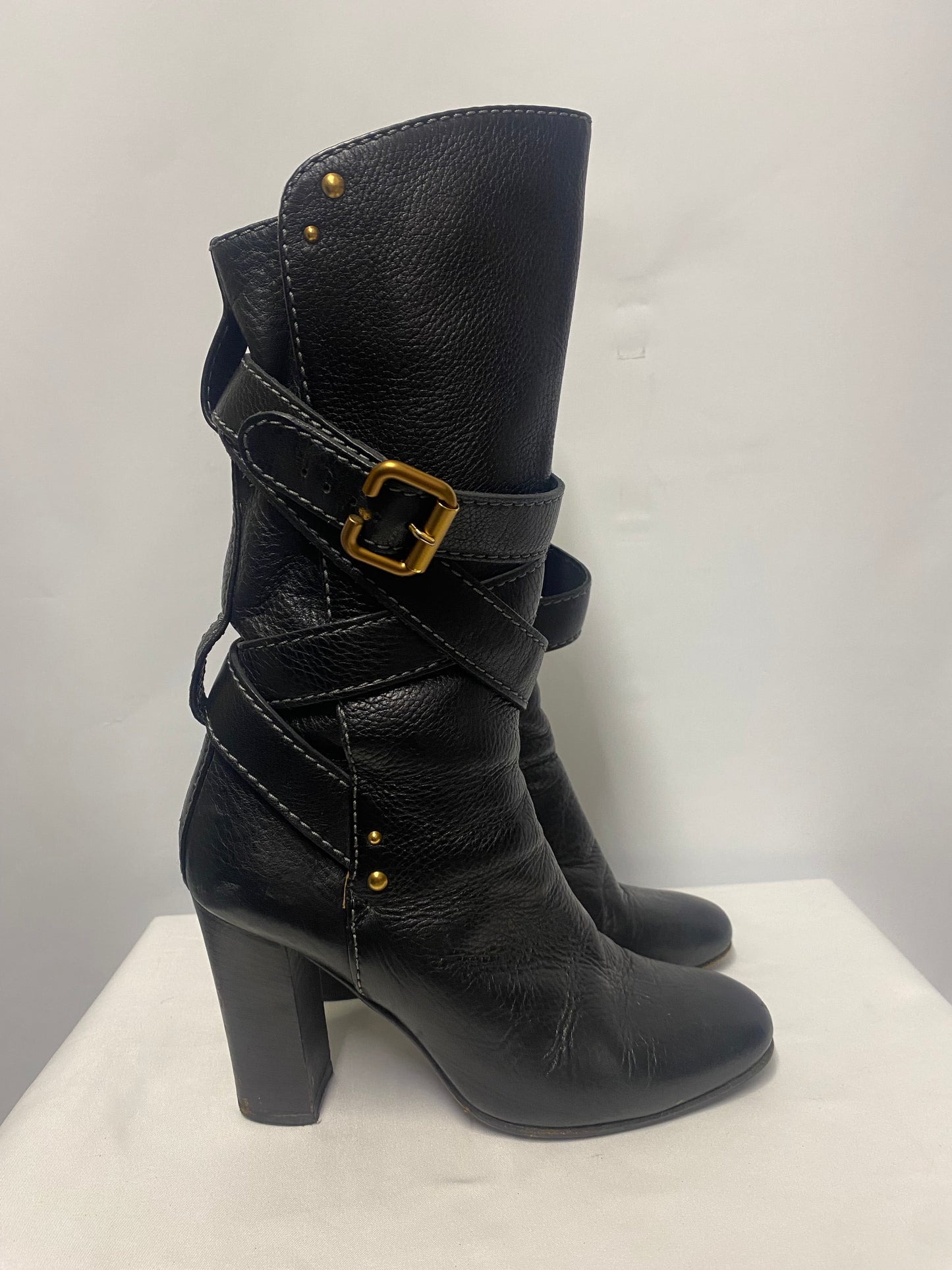 Chloe Black Paddington Pebbled Leather Heeled Boots 38/5