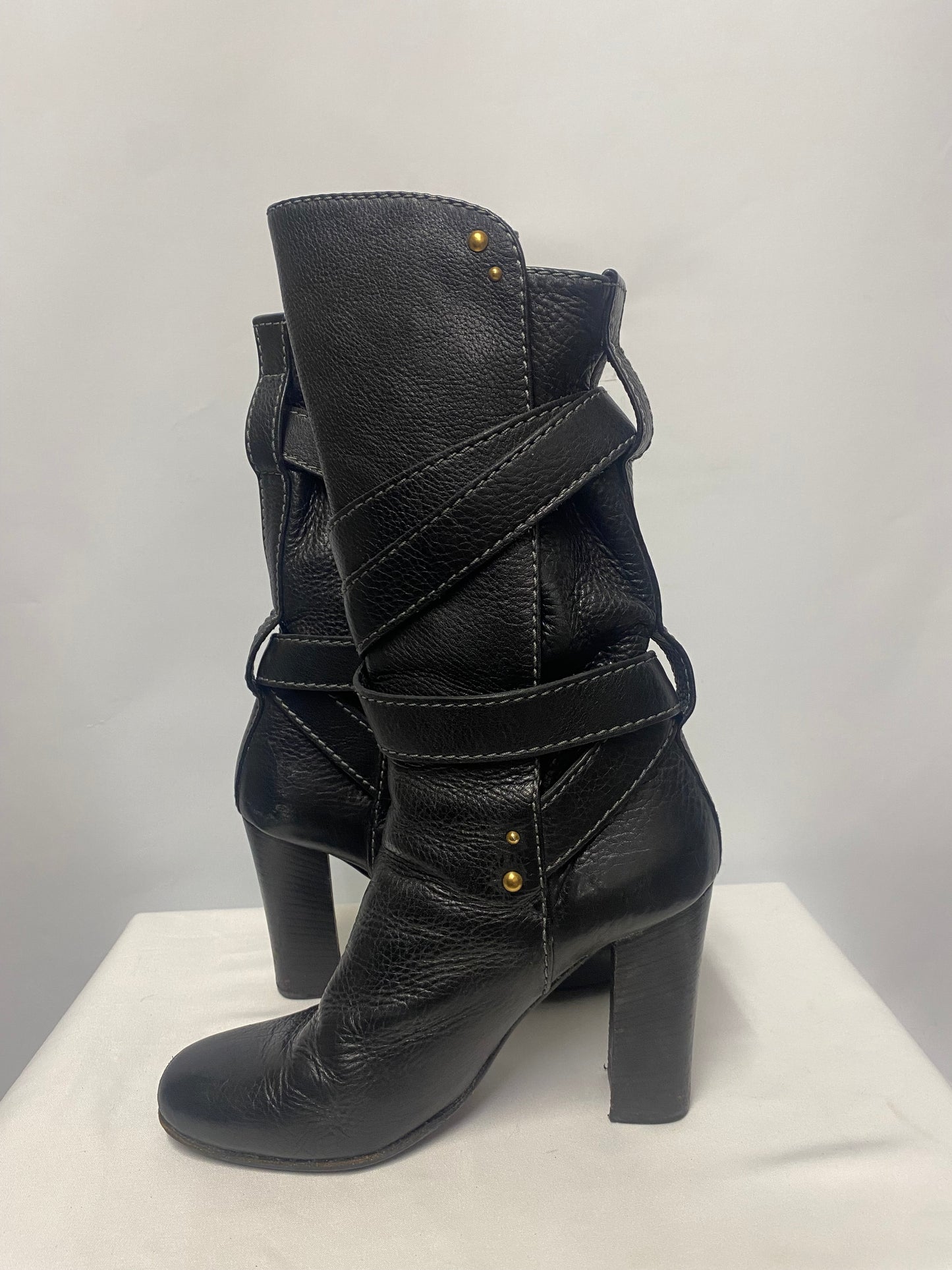 Chloe Black Paddington Pebbled Leather Heeled Boots 38/5