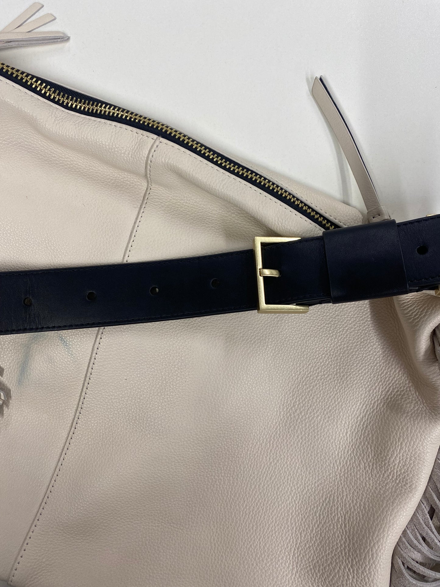 All Saints Cream Leather Edbury Fringe Shoulder Bag