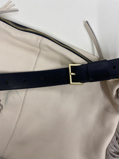 All Saints Cream Leather Edbury Fringe Shoulder Bag