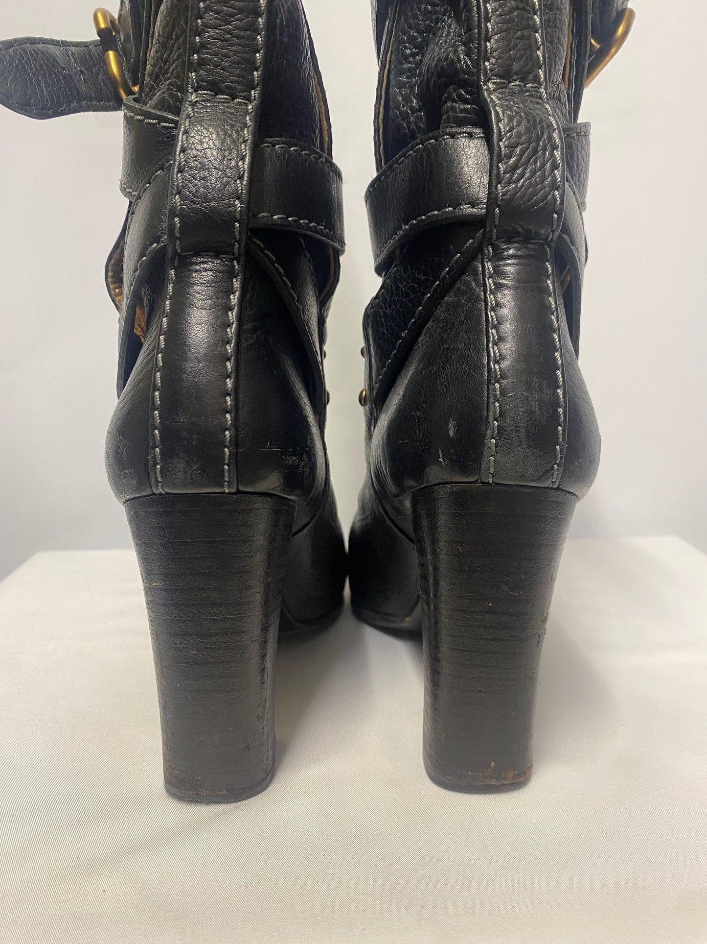 Chloe Black Paddington Pebbled Leather Heeled Boots 38/5