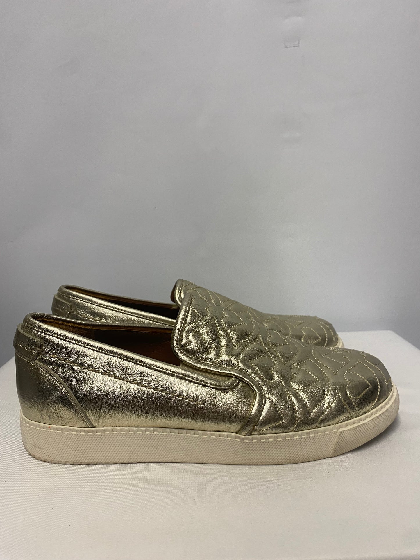 See By Chloe Gold Heart Embroidered Slip On Shoes 3/36