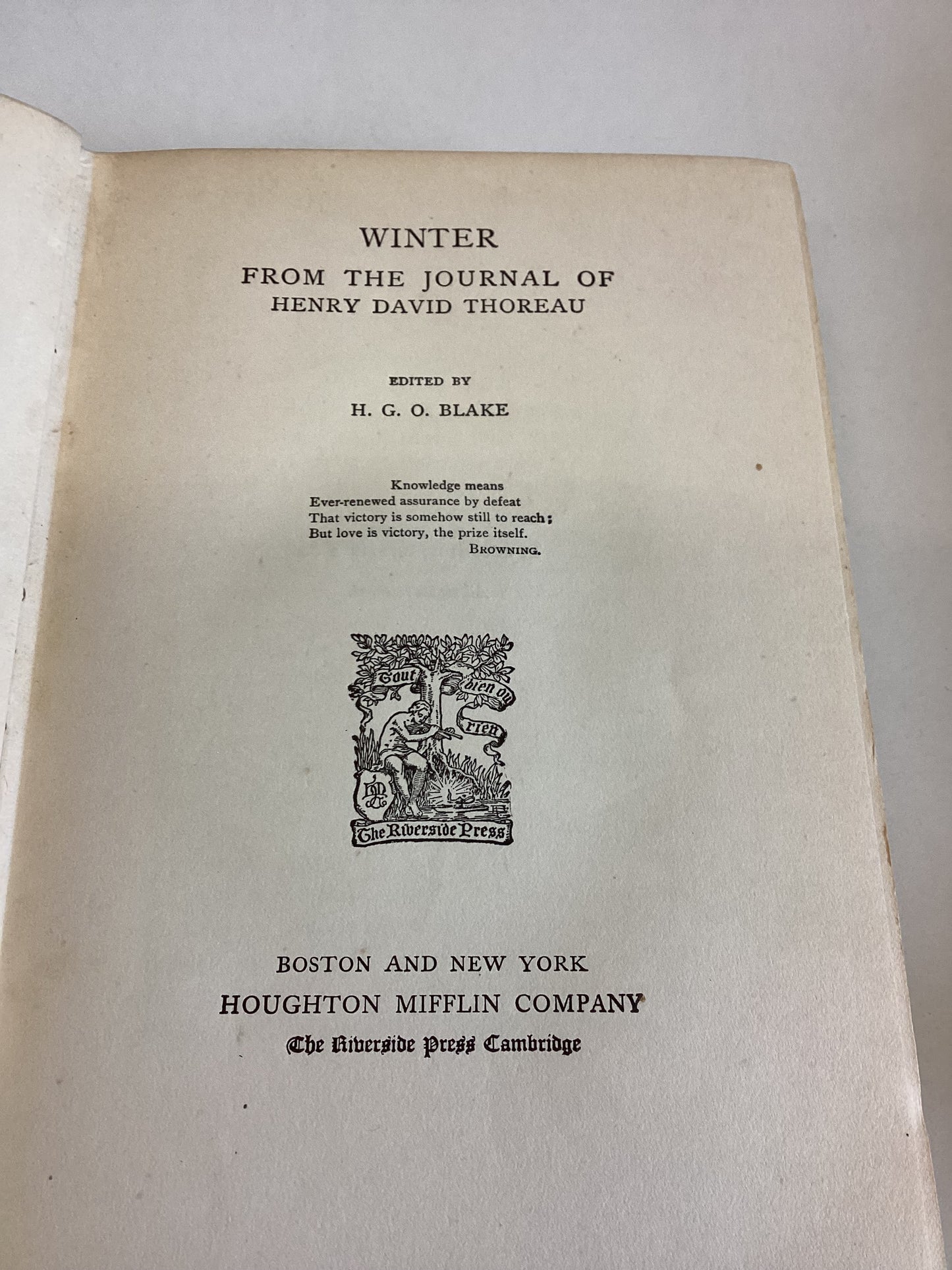 Winter The Writings of Henry David Thoreau Volume V111 Riverside Edition