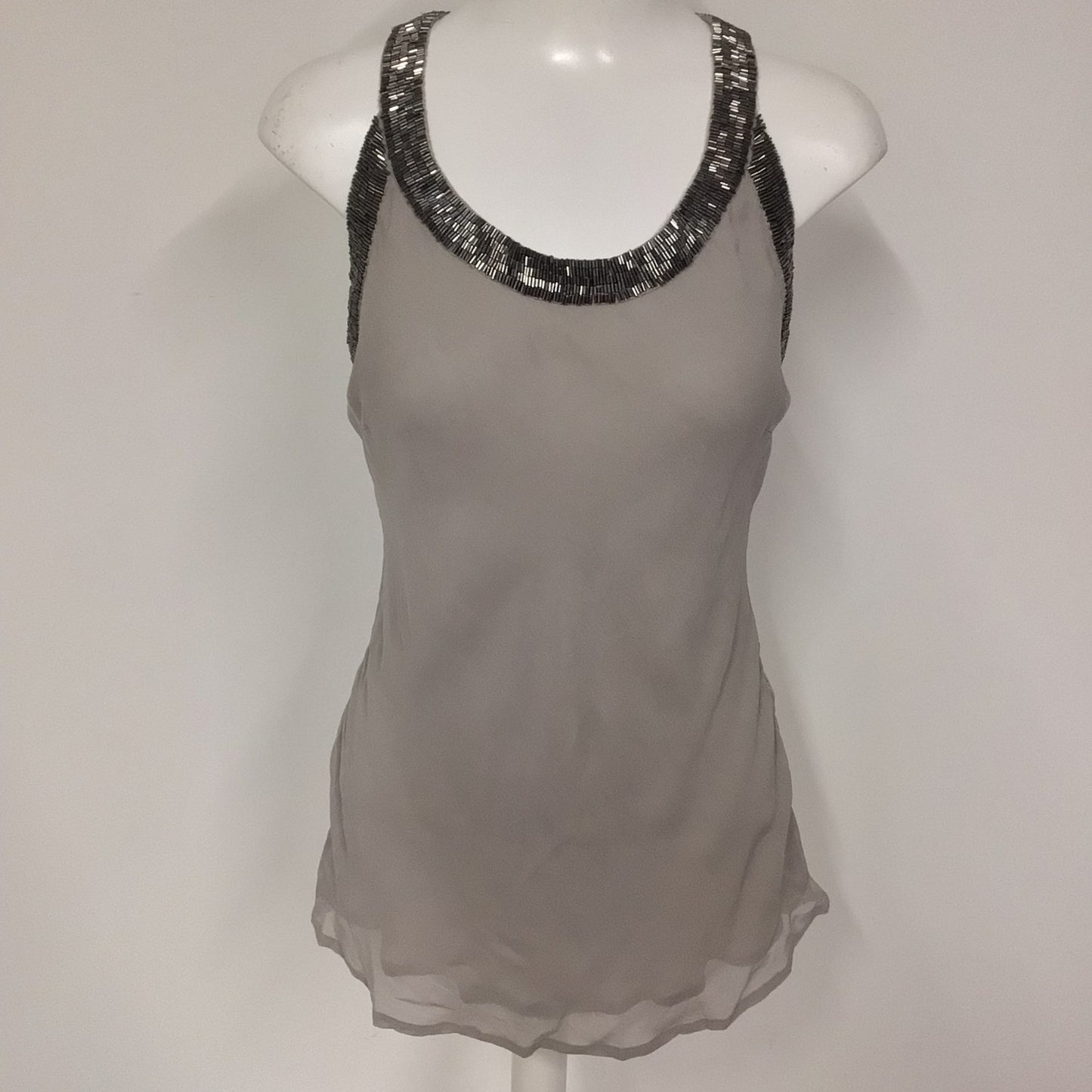 BNWT Principles Grey Beaded T Back Vest Size 12