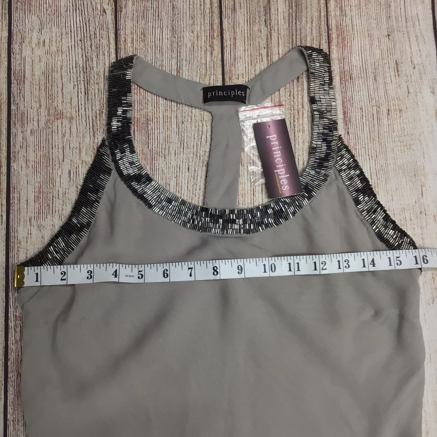 BNWT Principles Grey Beaded T Back Vest Size 12