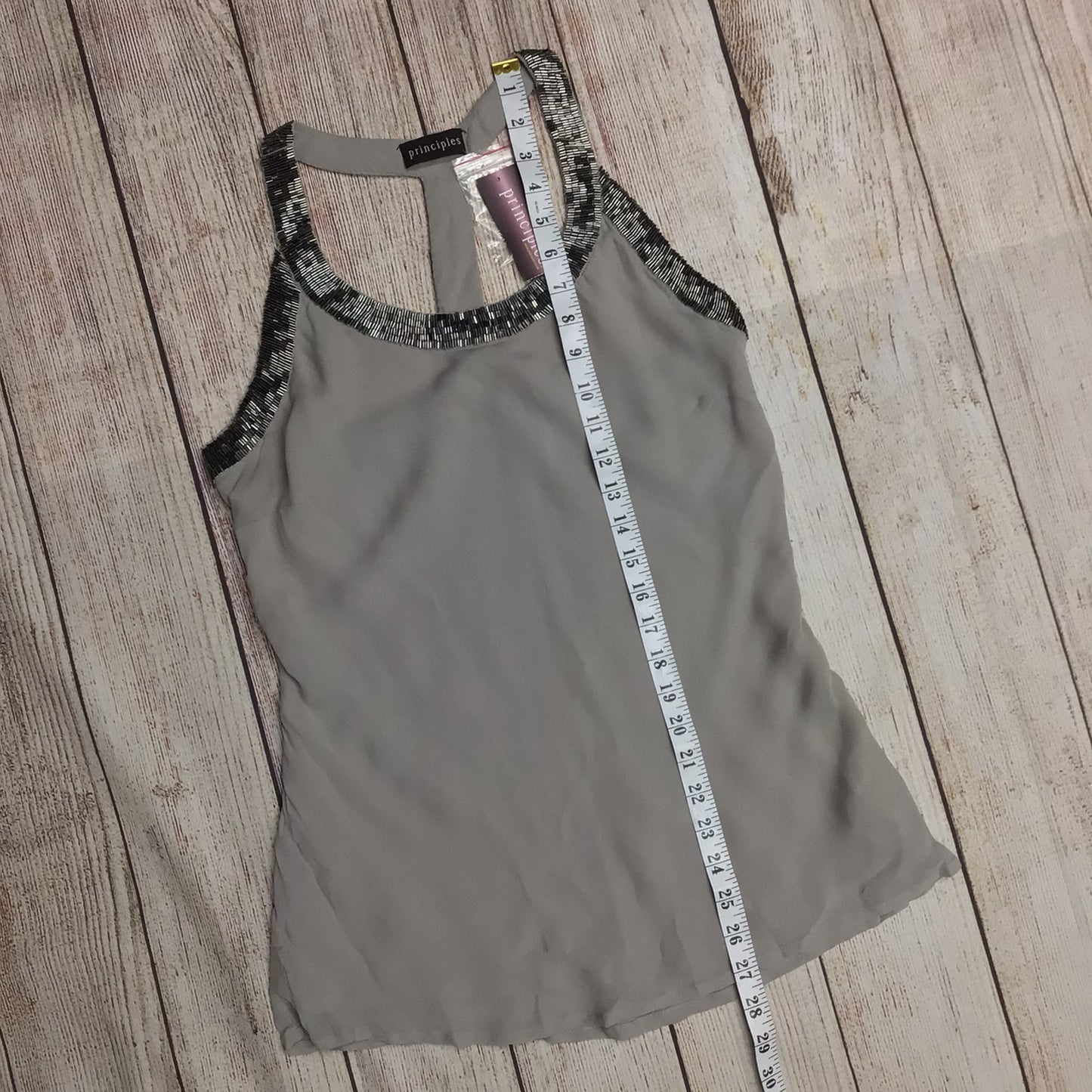 BNWT Principles Grey Beaded T Back Vest Size 12